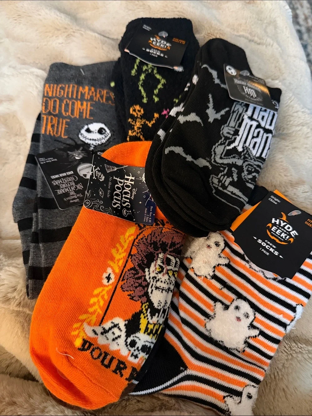 Halloween Disney Crew Sock Bundle - Orange, Black, Gray, White